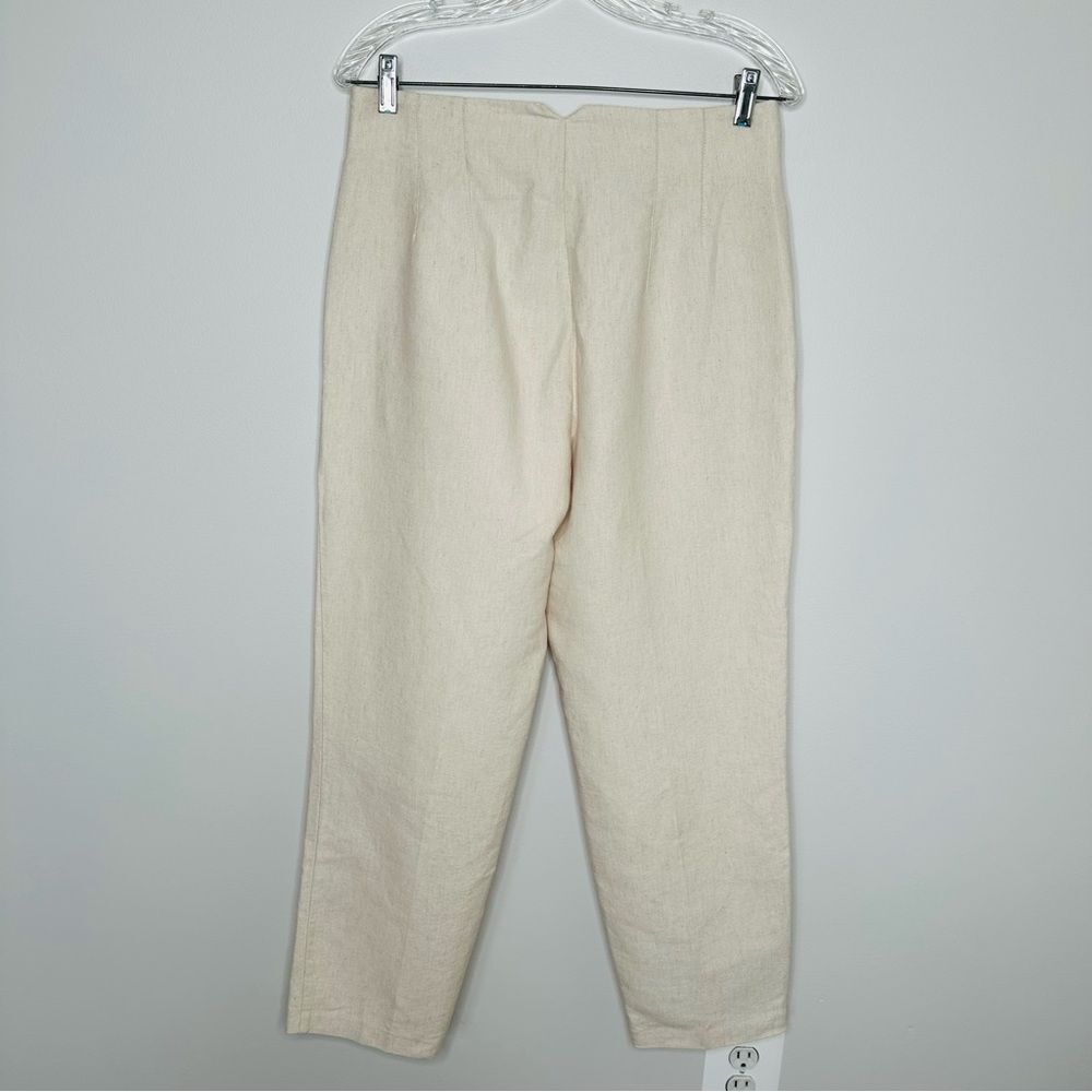 Zara Women's Rustic High-Waisted Linen Blend Pants Cream Colored Size Large - Picture 3 of 9
